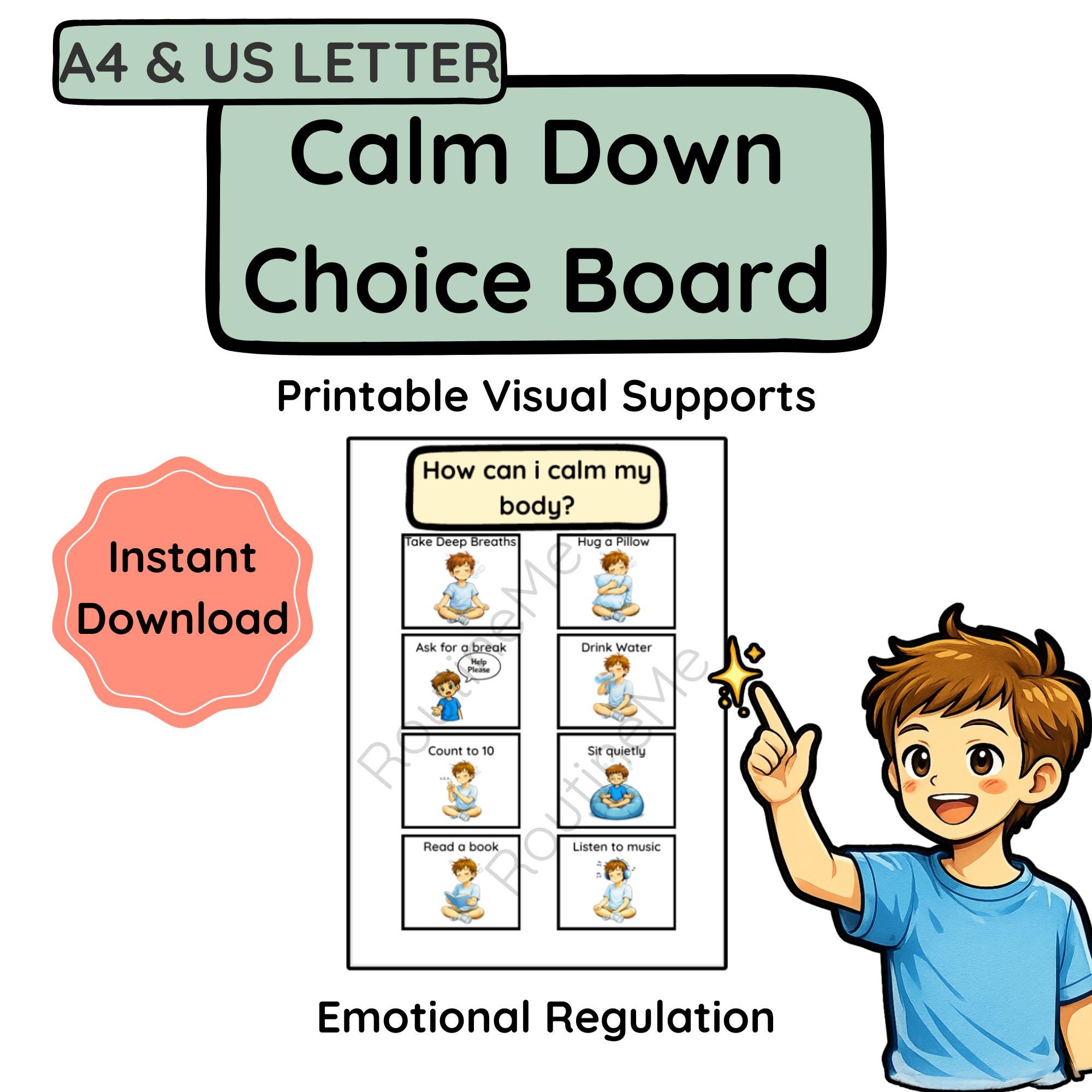 Calm Down Choice Board Printable | Autism & ADHD Visual Support | Calm ...