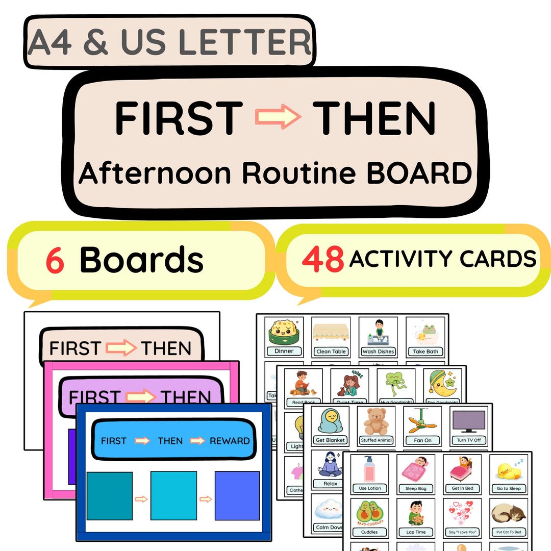 First Next Then Routine First Then Afternoon Routine Board, Visual Schedule Cards (A4/US Letter ...