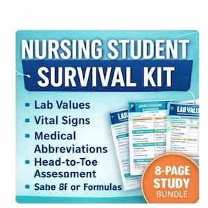 Nursing Student Survival Kit | Lab Values, Vital Signs, Medical Abbreviations (Digital Download)