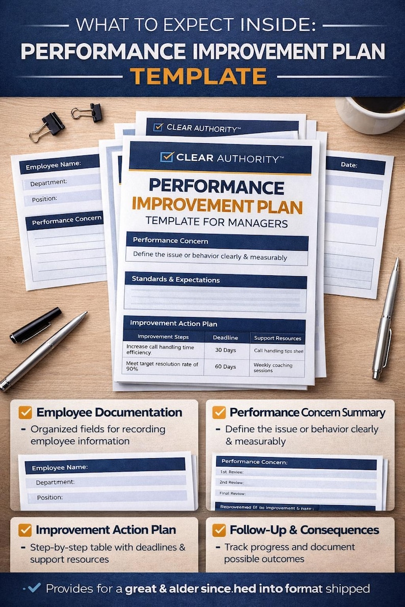 Performance Improvement Plan Template for Managers | Editable HR PIP ...