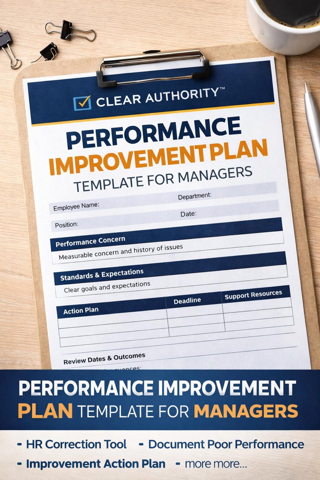 Performance Documentation Visual Performance Improvement Plan Template for Managers | Editable HR PIP ...