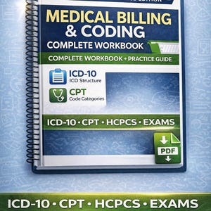 Medical Billing Coding Workbook | ICD-10 CPT HCPCS Practice Study Guide (printable)