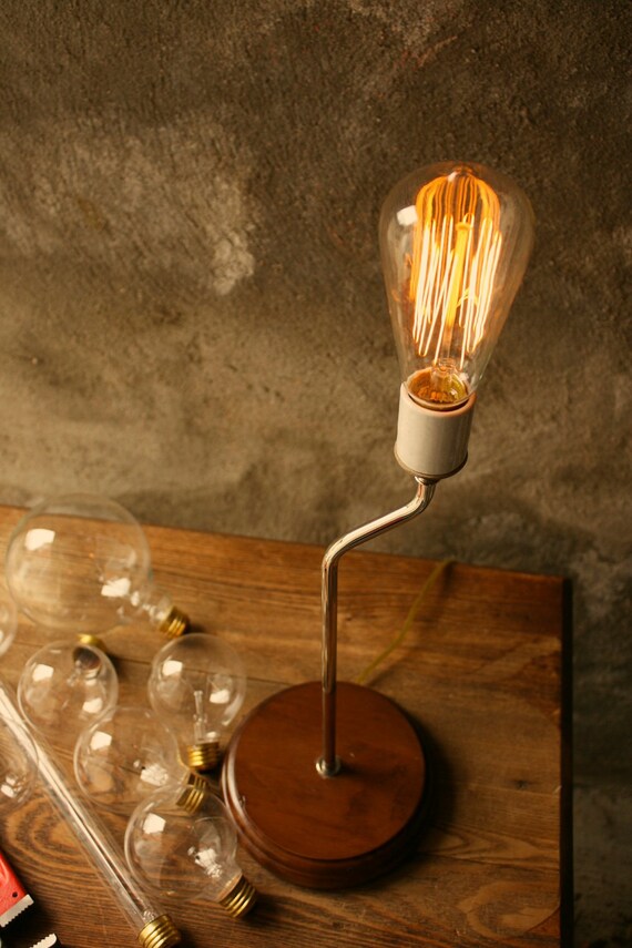 Items similar to Industrial Table Lamp Light Wood Lamps ...
