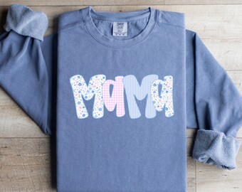 Mama PNG Digital Downlaod Pastel Gingham Flowers Stripes Pink Blue