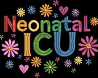 NEONATAL ICU Nurse PNG Flowers faux embroidery
