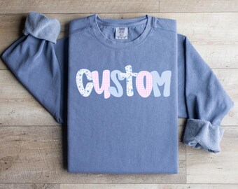 Custom Nurse Pastel Pink Stripes Flowers Comfort Colors Crew or Tshirt