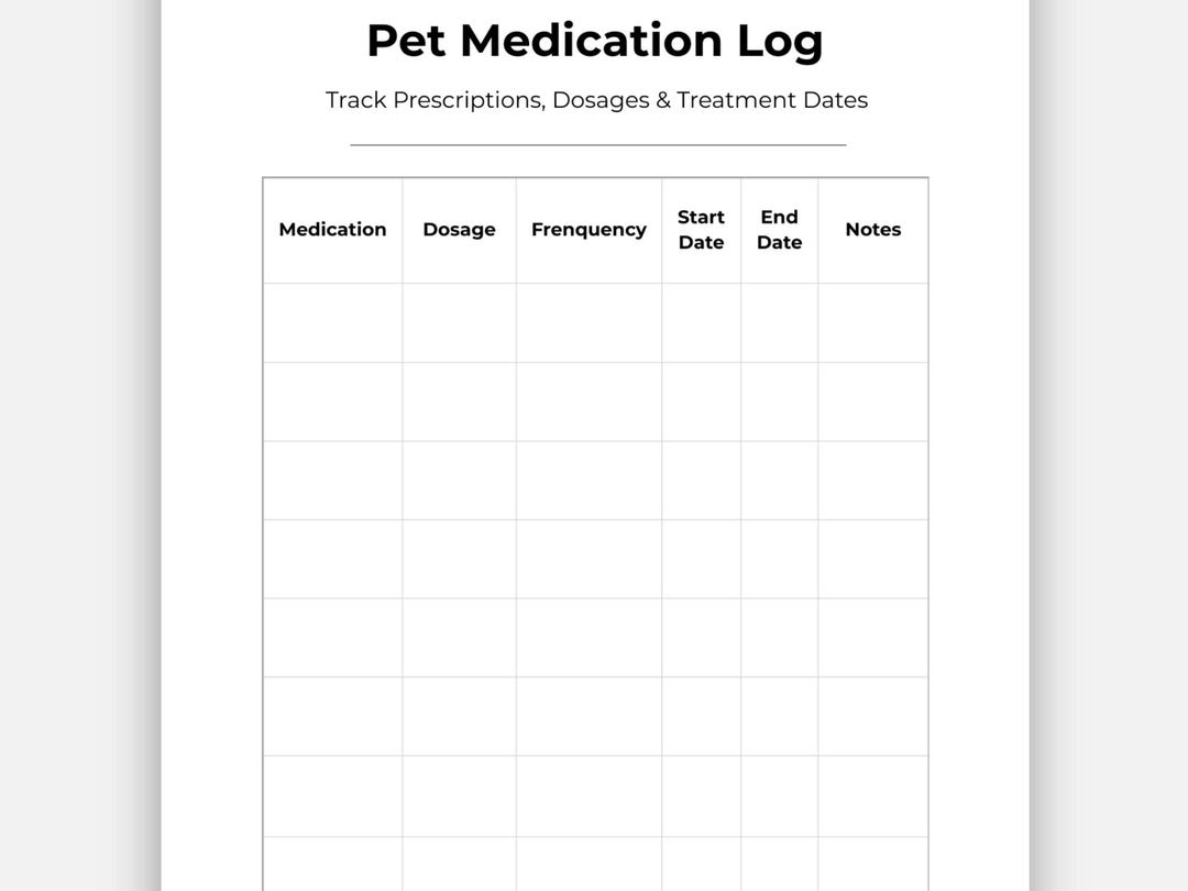 Pet Medication Log Printable | Dog Cat Medication Tracker | Pet ...
