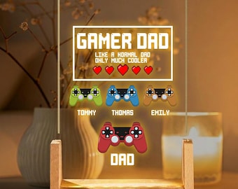Lámpara LED personalizada para papá gamer: como un papá normal pero más genial. Regalo personalizado para el Día del Padre. Regalo de cumpleaños con forma de guante de béisbol para él.