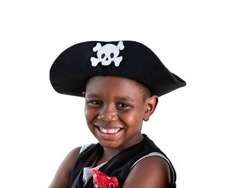 Pirate Hat for kids ages 3+;  Multipurpose Dress-up Hat with posable brim; Converts to tricorne, cowboy hat, or flat brim