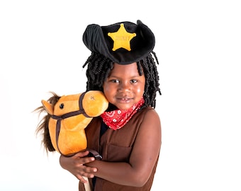 Cowboy Hat for kids ages 3+;  Multipurpose Costume Hat with posable brim; Converts to tricorne, pirate hat, or flat brim