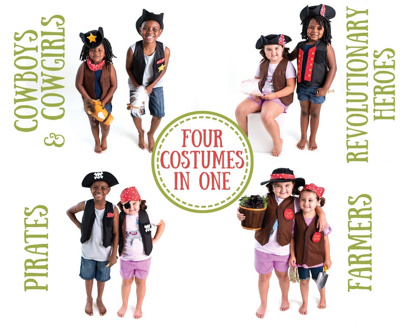 Pirate Multipurpose Costume for kids ages 3 Four Costumes in One Set includes Sheriff, Farmer, Revolutionary image 3