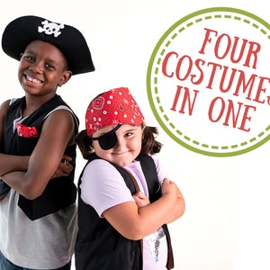 Pirate Multipurpose Costume for kids ages 3 Four Costumes in One Set includes Sheriff, Farmer, Revolutionary image 1
