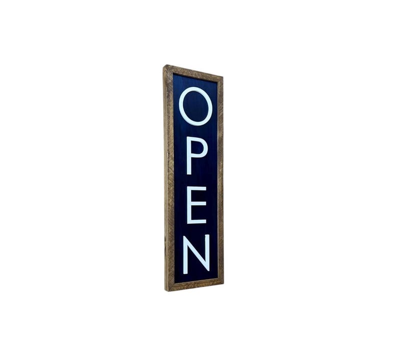 Formal Open Sign Handcrafted Wooden Open Sign, Vertical Business Storefront Plaque - Etsy