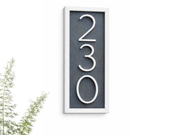 Vertical Address Plaque, Modern Beach Cottage House Number Sign