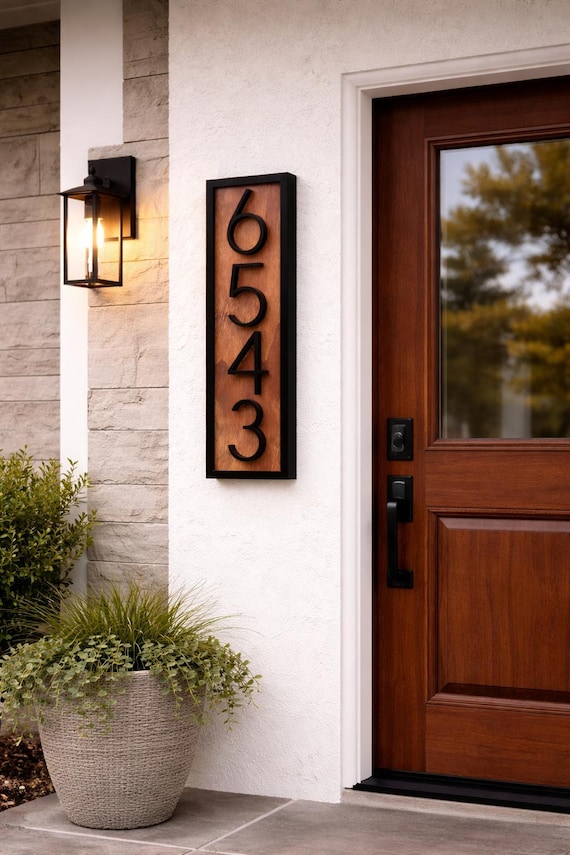 Farmhouse Address Sign, Vertical House Number Plaque, Beach Cottage Decor