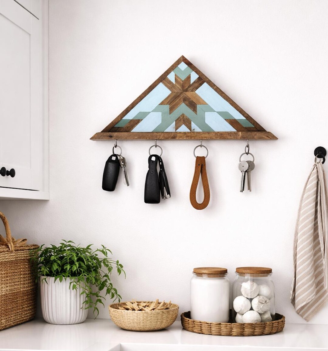 Modern Wood Key Rack , Entryway Wall Organizer , Minimalist Key Holder ...