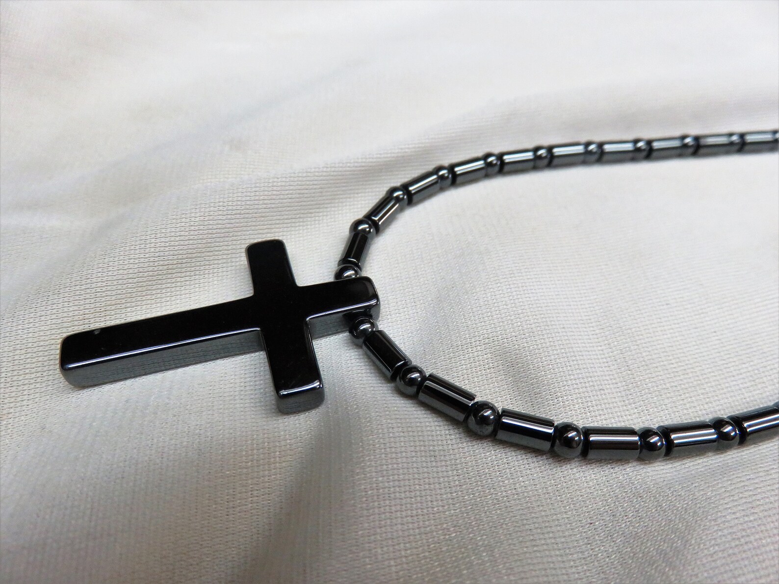 Mans Bold Hematite Cross Necklace 21 Inches long on Hematite Etsy