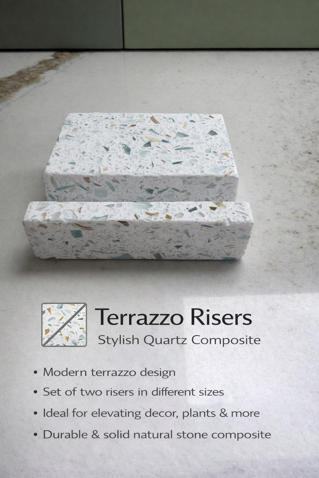 Terrazzo Quartz Risers: Modern Desk Decor, Phone Stand, Business Card ...