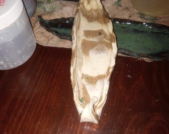 Layered clay ceramic leaf shaped spoon rest