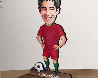 Personalized Soccer Caricature Wooden Standee, Custom Face Football Player Gift, Custom Photo Cartoon Wood Figure, Gift for Him, Sports Gift