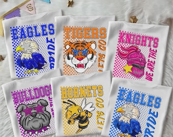 Custom Mascot Colorful Preppy Sports Spirit Team Shirt, School Mascot Shirt, School Team Mascot Tee, Back To School Shirt, Game Day Shirt