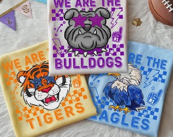 Custom Preppy Checkerboard We Are Mascot Shirt, Cheer Team shirt, Favorite School Team Shirt, Custom Mascot School Shirt, Team Spirit Mascot