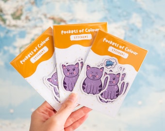 Four holographic cat mood vinyl stickers | Journal, laptop, kindle, water bottle decals