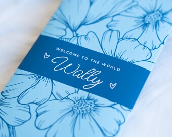 Personalised new baby card | Welcome to the world, baby shower gift, money envelope, blue