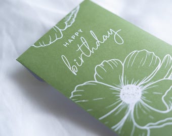 Birthday money envelope | Handmade, botanical line art, birthday card, cash gift