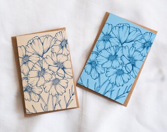 Blank mini greeting cards | Set of four floral small cards for gifts notes