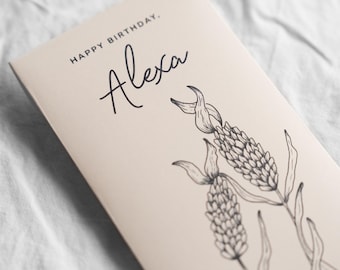 Personalised birthday money envelope | Handmade, botanical line art, birthday card, cash gift