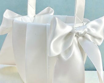 Satin Flower Girl Basket: Elegant Wedding Decor