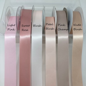 Ruban de satin rose poudré Couleurs du mariage rose poudré Ruban recto-verso Satin de haute qualité par mètre Mariages, invitations, travaux manuels d'écharpes, bandeaux