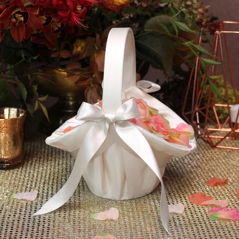 Flower Girl Basket DIY Large holds lots of petals White Satin Etsy