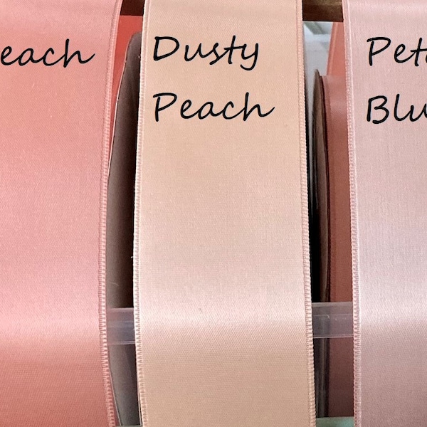 Peach Satin Ribbon Double Sided Blushes, Peach and Off white  High Quality Satin By the Yard Weddings, Invitations, Sashes, Crafts
