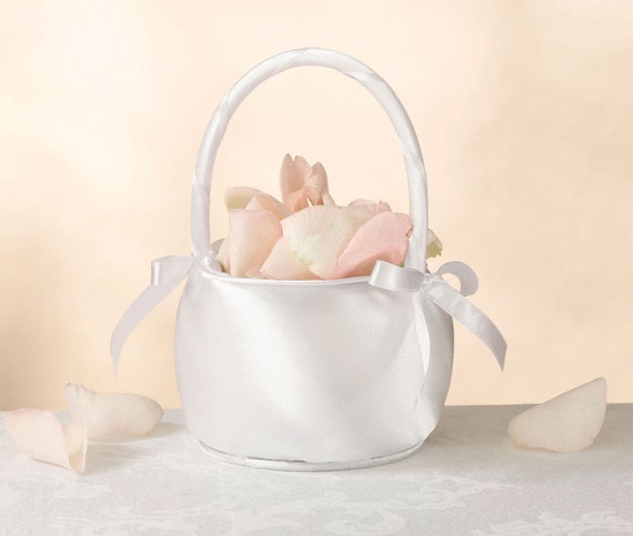 Small Flower Girl Basket Diy White Satin Or Ivory Basket Make Etsy