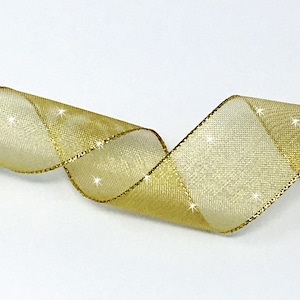 Christmas Ribbon Wired Gold Metallic Sheer Shimmer Wired Ribbon in Silver and Gold for Christmas