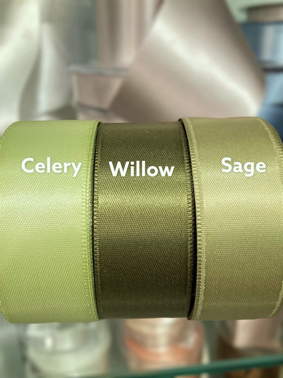 Sage Green Satin Ribbon: Willow Green Wedding Sash  Double Sided ribbon