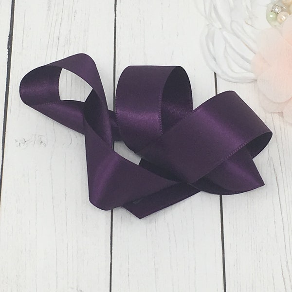 Plum Regal Purple Satin Ribbon Double Sided Luxurious Quality Satin for Weddings, Invitations, Sashes, Crafts, Apparel,  By the Yard