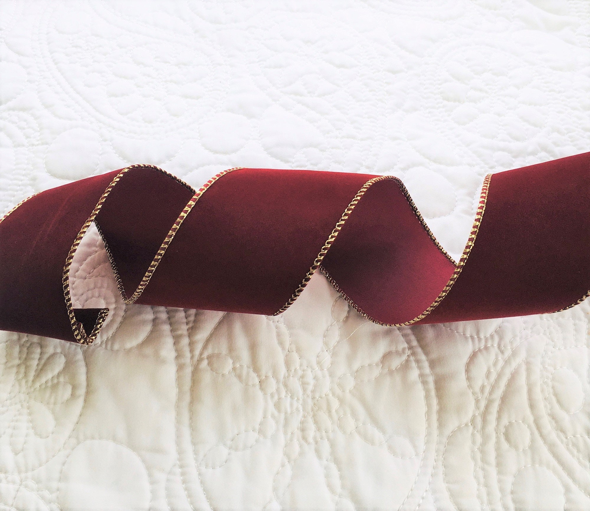 Burgundy Red Wired Taffeta Ribbon - Made in France (3 Widths to choose from)