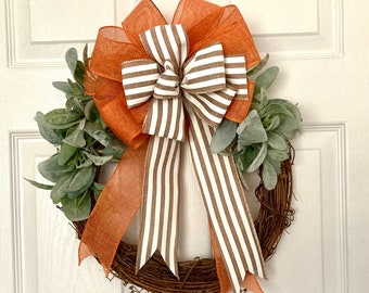 Fall Burlap Ribbon Bow: Cabana Stripe Autumn Decor