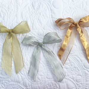 Christmas Ribbon Wired Silver Metallic Wired Ribbon in Silver Copper or Gold for Christmas DIY Wreaths Trees Stockings 1.5&quot;