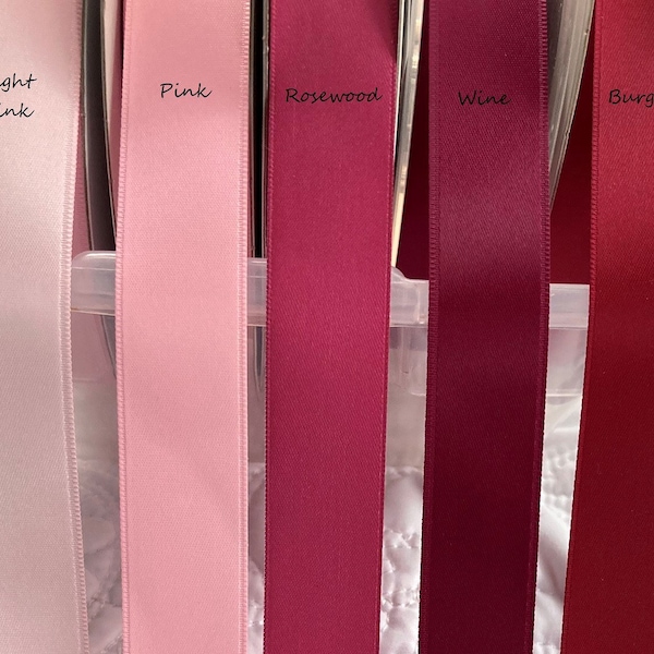 Pink, Wine, Burgundy, Rose Satin Ribbon Double Sided Luxurious Quality Satin for Weddings, Invitations, Sashes, Crafts, Apparel, By the Yard