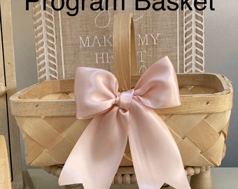 Wedding Program Basket Flower Girl Basket Wicker or Willow Basket Berry Basket Satin Bows color choice of bows Farmhouse basket