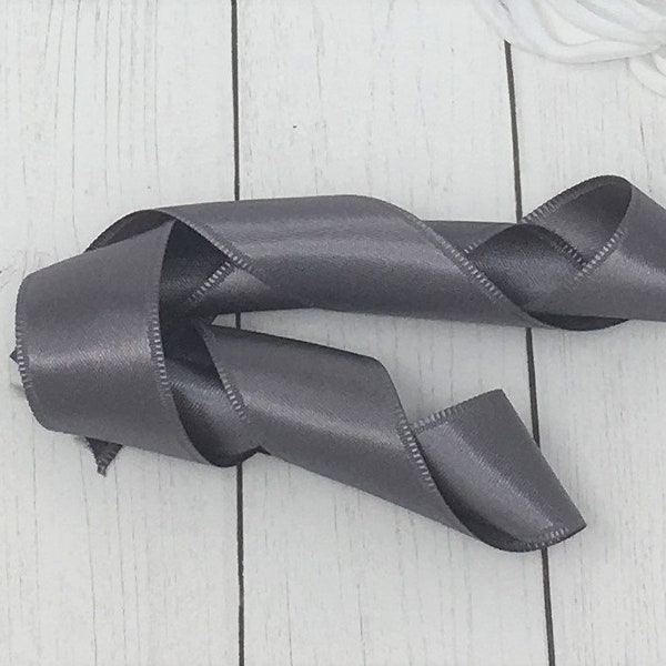 Steel Gray Satin Ribbon Double Sided Luxurious Quality Steel Gray Satin for Weddings, Invitations, Sashes, Crafts, Apparel,  By the Yard