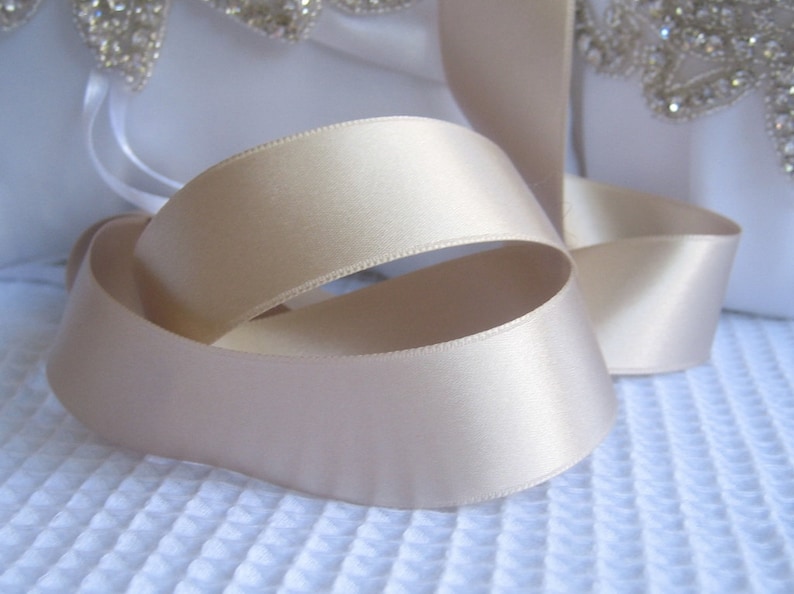 Champagne Ribbon Double Sided High Quality Satin Weddings, Invitations, Sashes, DIY, Apparel, Headbands By the Yard image 5