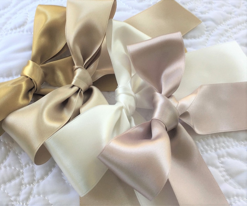 Champagne Ribbon Double Sided High Quality Satin Weddings, Invitations, Sashes, DIY, Apparel, Headbands By the Yard image 4