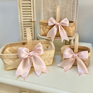 Flower Girl Basket Wedding Basket Berry Basket with Satin Bows choice of bows Farmhouse basket 3 sizes Large Medium Small