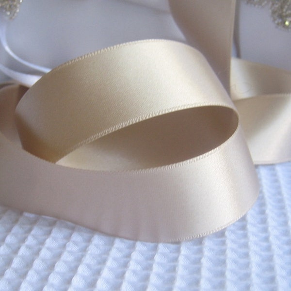 Champagne Luxurious Satin Ribbon Double Sided  High Quality Satin Weddings, Invitations, Sashes, Apparel, By the Yard  1",  1.5",  2.25"