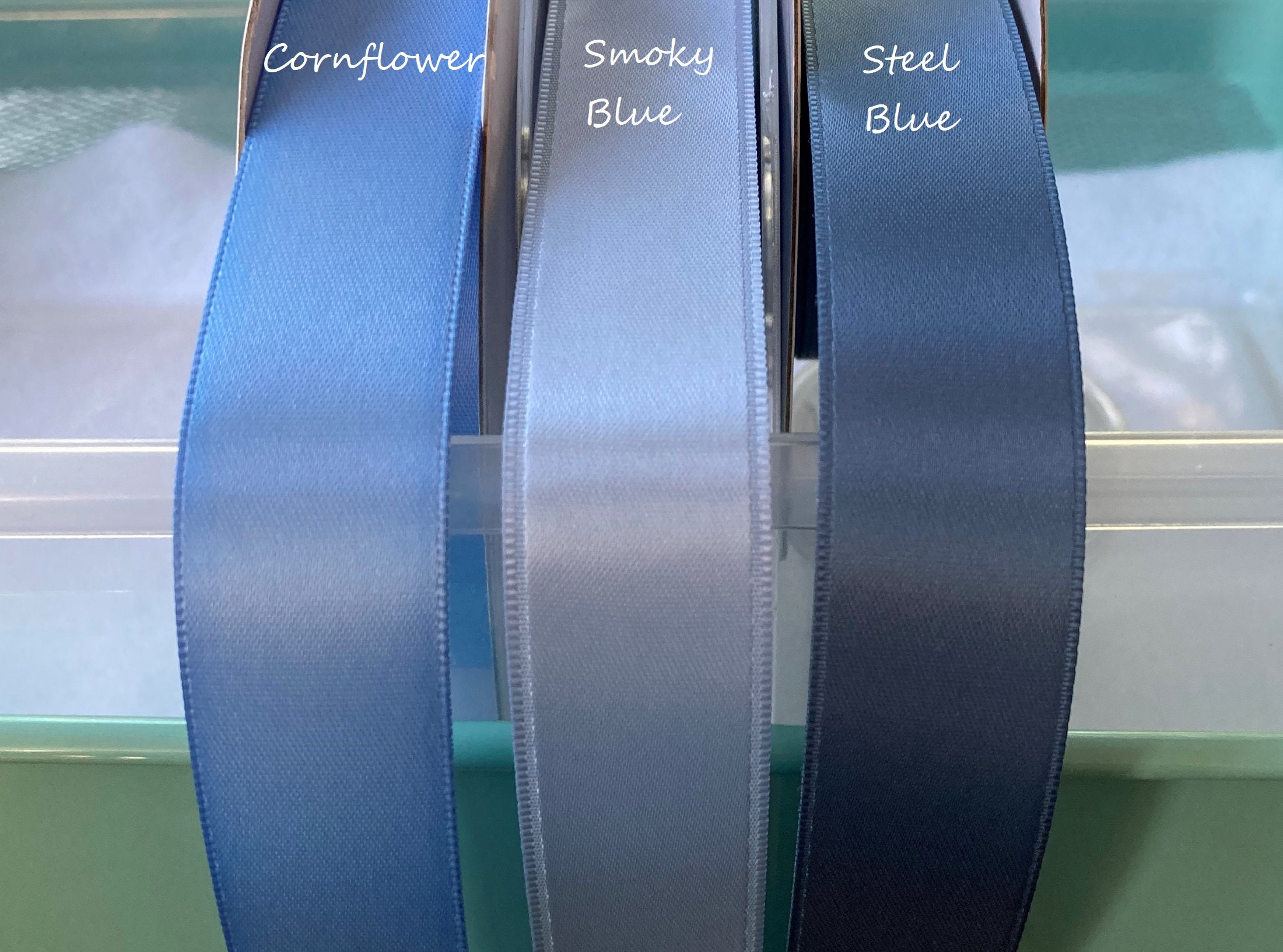 Cornflower Blue Double-Faced Satin Ribbon – By the Yard – The